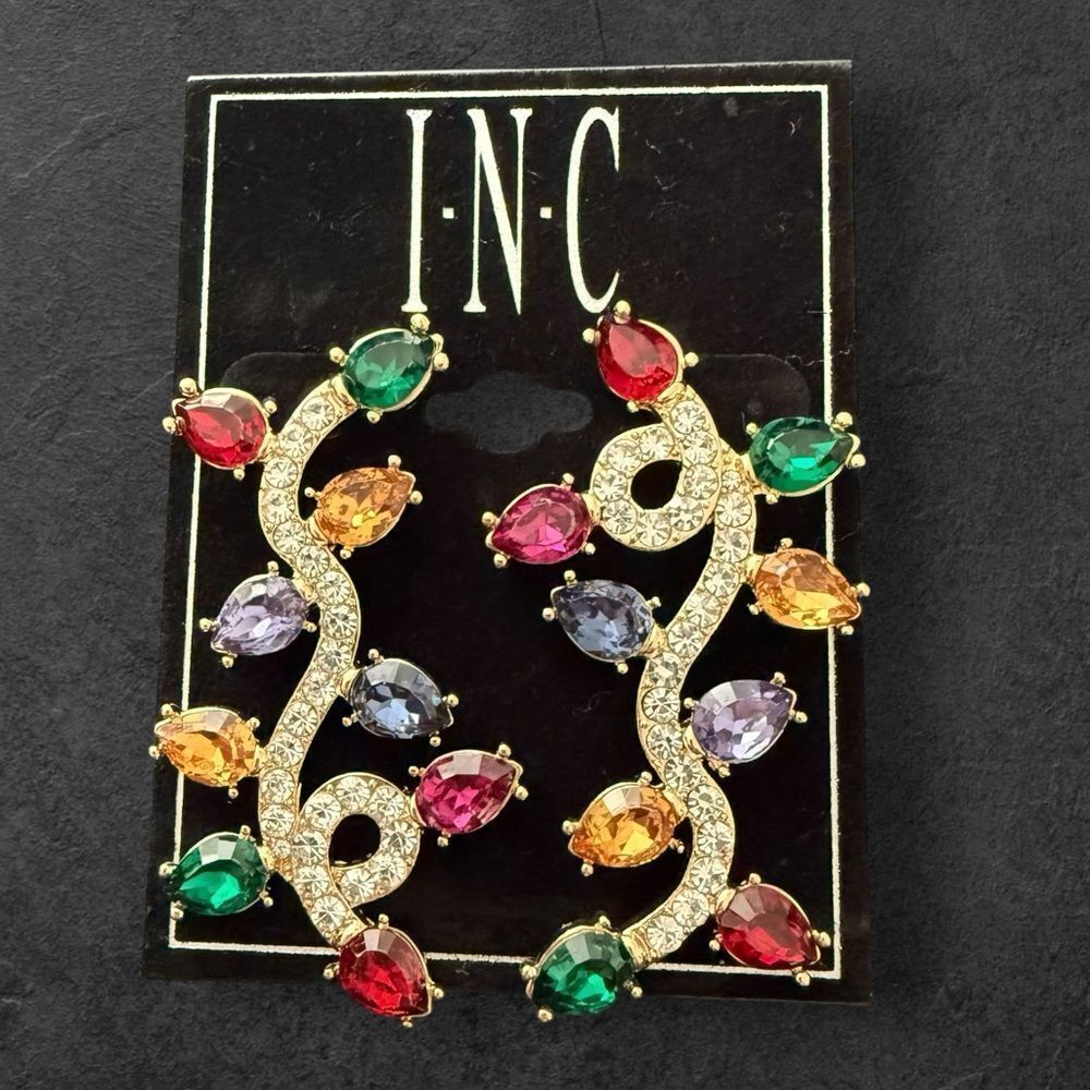 INC Gold Holiday Tower Crystal Ornament Drop Earrings NWT Festive Statement